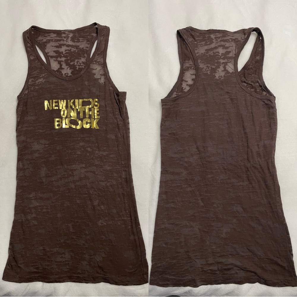 NKOTB fan Brown Tank Top with Gold Print